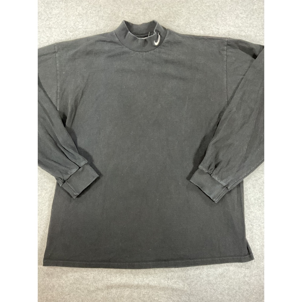 Vintage Nike Mock Neck Long Sleeve Shirt Mens XL Black Made in USA 2643